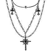 Zynova Layered Black Cross Necklace Gothic Triple Layer Cross Pendant Leather Choker Necklaces Halloween Punk Style Jewelry Gifts for Women Men