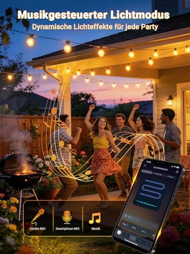Lichterkette Outdoor 30m, G40 LED Lichterkette Außen Strom