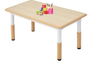 FUNLIO 23.6in*47.2in Adjustable Kids Table, 3-Level Height for Ages 3-8, Easy to Wipe Arts & Crafts Toddler Table for Classrooms/Daycares/Homes, CPC & CE Approved - Natural