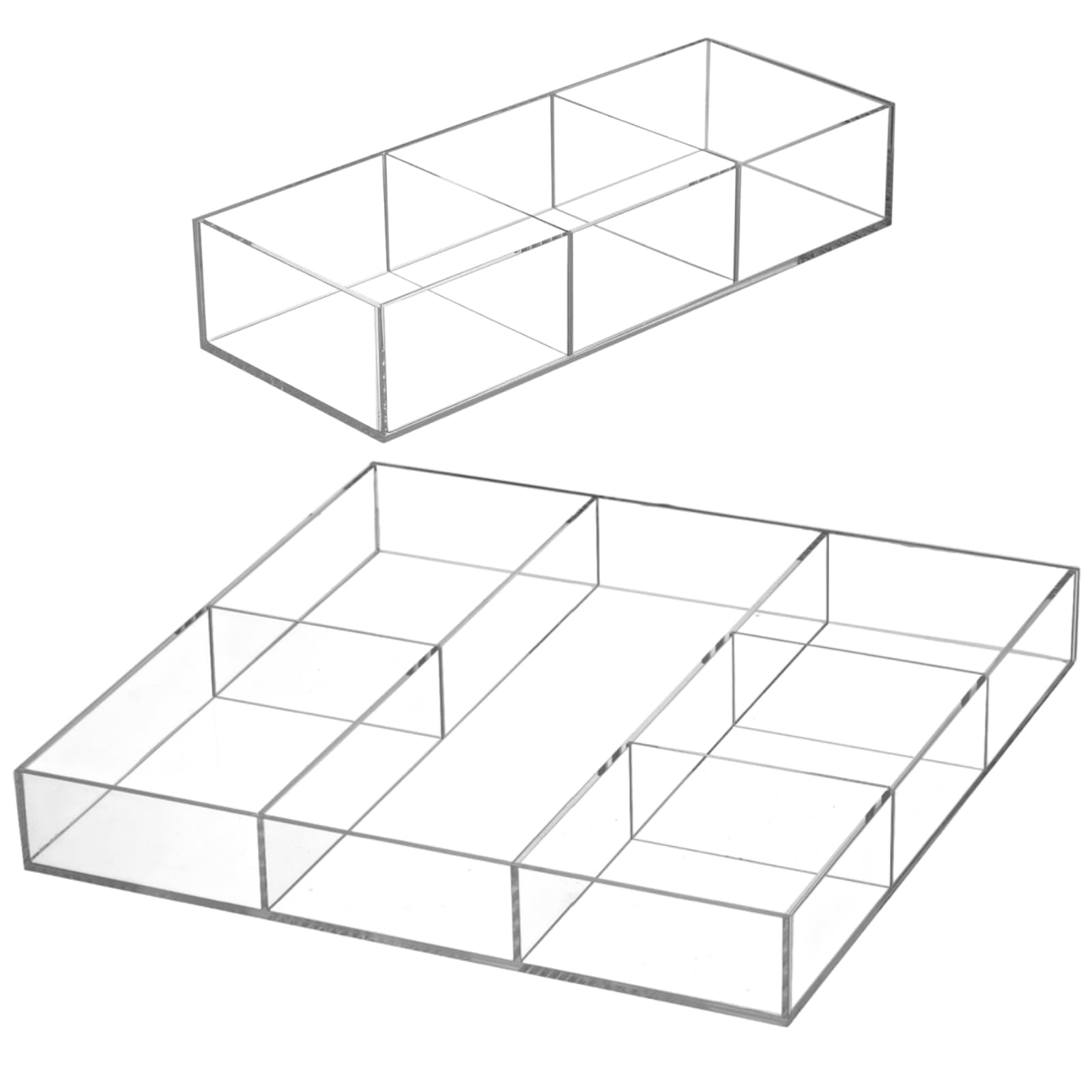 Peohud 2 Pack Acrylic Drawer Organizer Tray, 6/3 Section Clear Makeup Tray Organizer for Drawer, Junk Drawer Storage for Office Desk Supplies and Accessories, 30cm x 30cm