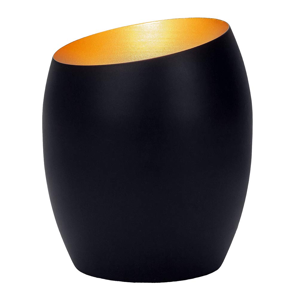 Happy Homewares Contemporary Designer Matt Black Metal Integrated LED Table/Floor Lamp Uplighter with Golden Inner Finish | 5w Integrated Warm White LED 450 Lumens | 16cm Height | On/Off Switch