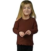 Monag Lettuce Edge Long Sleeve T-Shirt, Toddler Girls Top, 2Y Chocolate