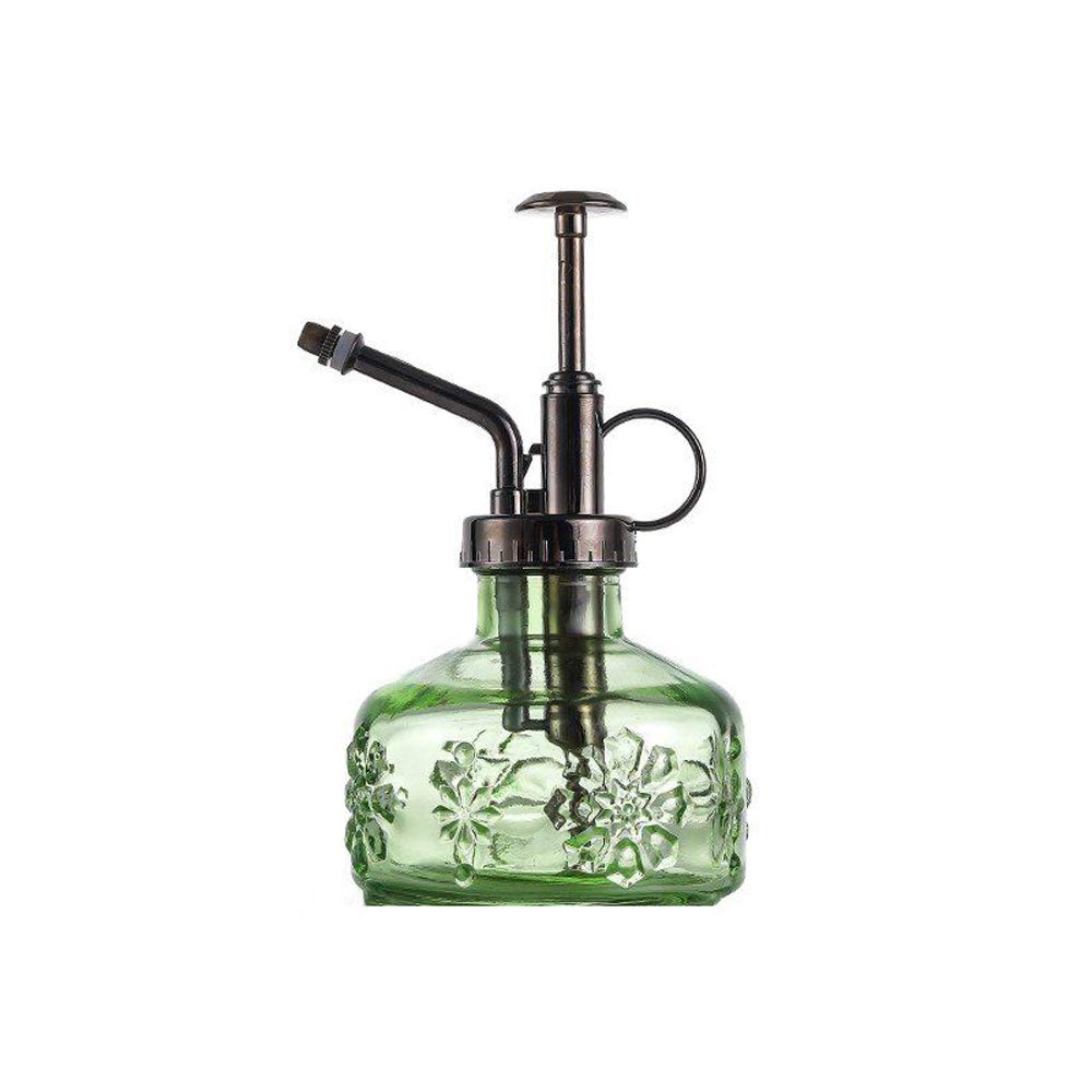 ZIUHEOA Plant Mister Glass Spray Bottle, 6" Tall Small Plant Watering Can Bronze Plastic Top Pump Indoor Spray Mister Bottle for Garden, Plants, Cleaning, Decorative (Green)
