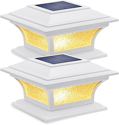 Siedinlar Solar Post Cap Lights 2 Pack Glass 4x4 5x5 6x6 IP44 Warm Cool White