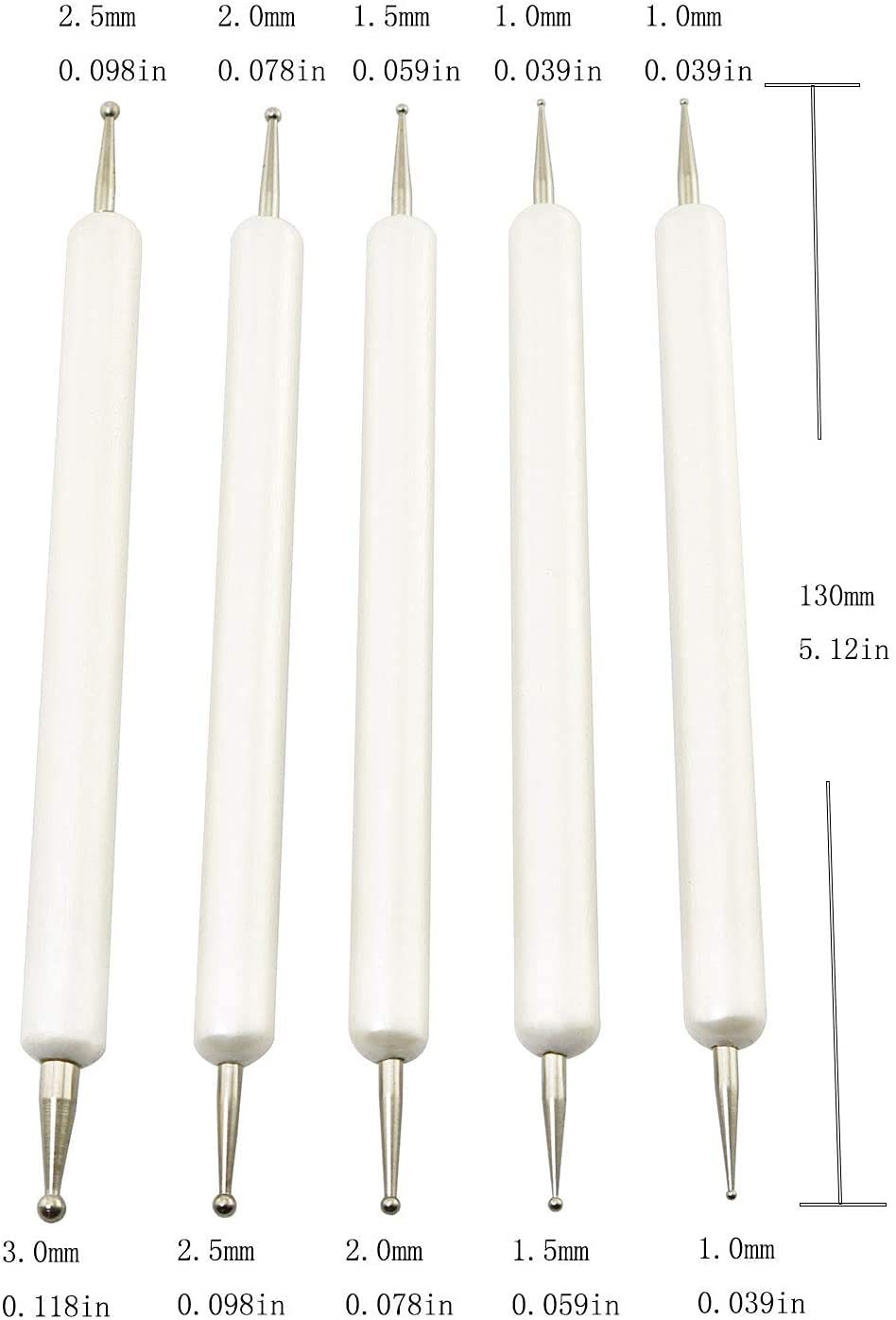 Longdex Embossing Stylus Set 5PCS 5 Size Double End Tracing Dotting Tool Stylus for Carbon Transfer Paper Mandala Rock Painting Pottery Clay Craft Embossing Art Nail Art