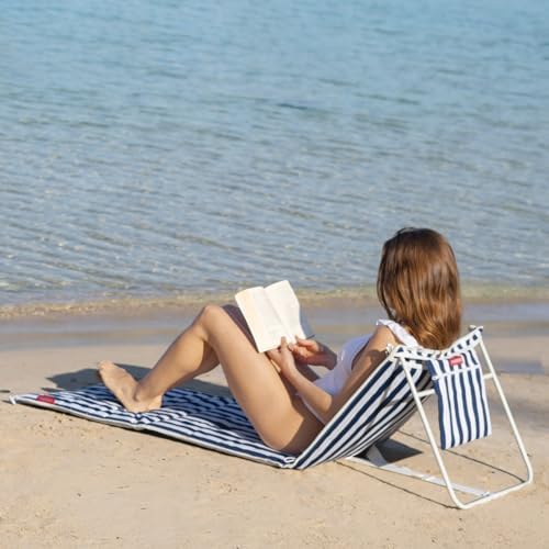 Strandstuhl - Für Strand und Pool - Einfacher Transport, Kippbarer - Rückentasche - Leichtgewicht - Polyester - Marineblau