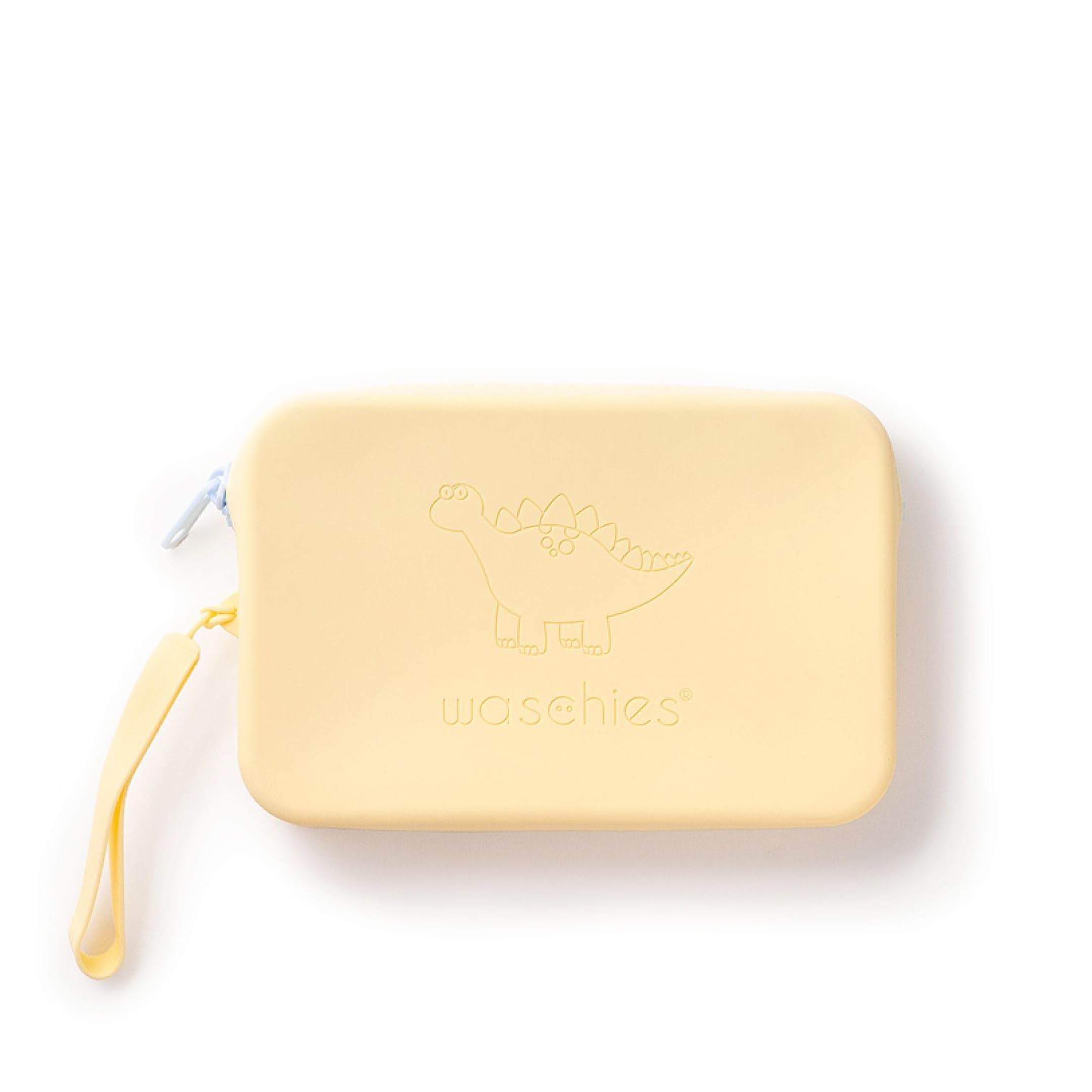 Waschies Kids Travel Wash Bag in Pastel Yellow - BPA Free Silicone Toiletries Pouch – Machine Washable – Keeps Toiletries & Skincare Products Hygienic for Travel & Everyday Use