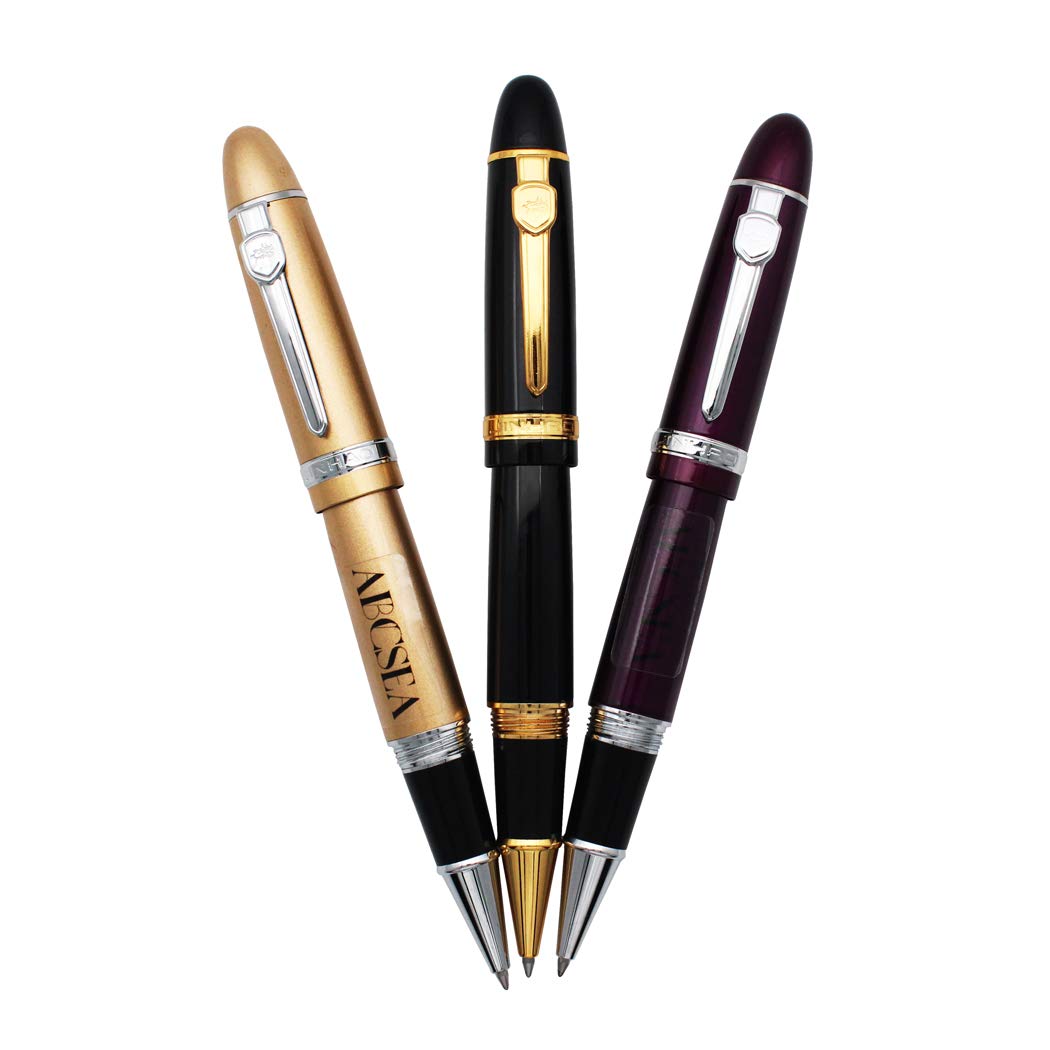 Abcsea 3PCS Jinhao Heavy Big Rollerball Pen 159 ， Medium Point - gold, black and purple