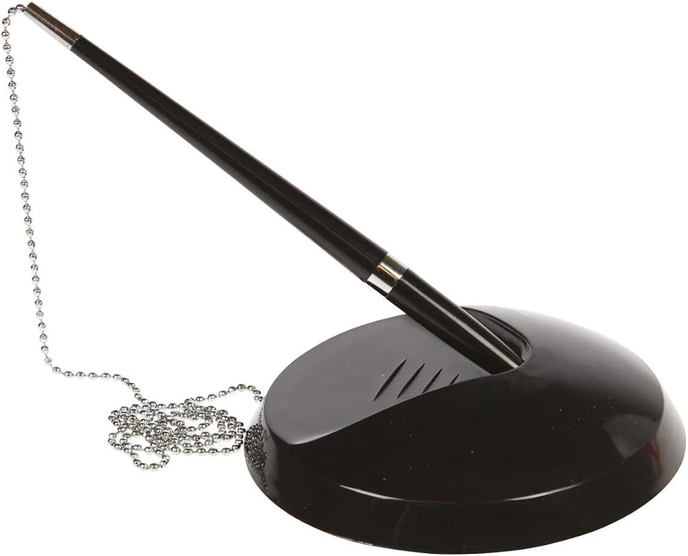 Hainenko Reception Pen Desk Set with Silver Chain Stand Black Counter Pen