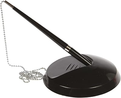 Hainenko Reception Pen Desk Set with Silver Chain Stand Black Counter Pen