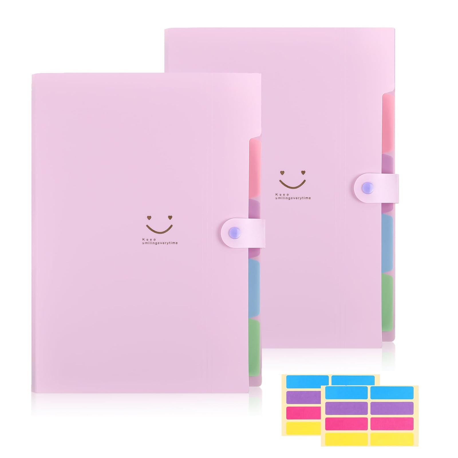 KONVINIT 2 Pack Expanding File Folder,5 Pockets A4 Folder Accordion File Organizer with Labels Plastic Document Organiser Folders for Office,Business,School,Home