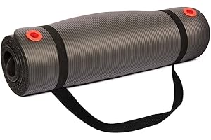 Body Sport 1/2 Inch Non-Slip Exercise Mat with Carry Strap for Men & Women - Thick Foam Surface for Yoga, Pilates, Fitness, and Aerobics - Home & Gym Workouts