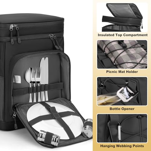 Youngoa Mochila Nevera Isotermica, 30L Grande Bolsa Termica Impermeable para Picnic, Playa, Camping, Barbacoa, Negro