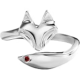Jewever S925 Sterling Silver Women Fox Tail Open Rings Fine Jewelry Inlaid Red Cubic Zirconia Gift