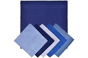 BUYGOO 15PCS Men's Handkerchiefs, Large Blue Pocket Square Hankies, Navy Blue Mouchoir, Cotton Men Handkerchiefs for Weddings