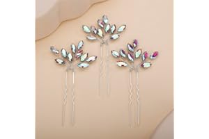 Teyglen 3pcs Bridal Crystal Hair Pins Rhinestones Hair Pieces Simple Crystal Wedding Hair Accessories Handmade Hair Pins for Women Bride Girls (Ab color)