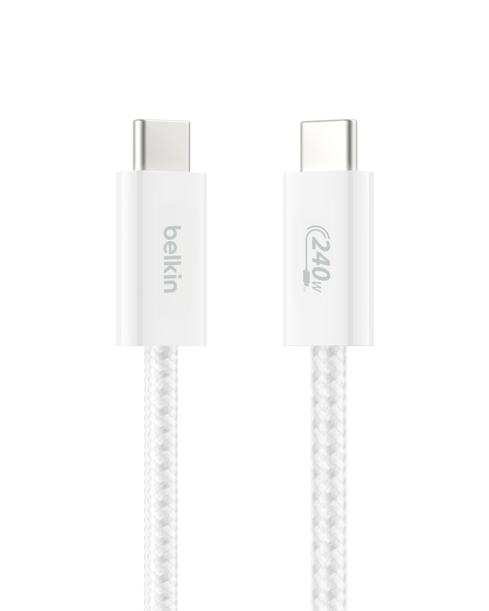 Photo 1 of Belkin USB C to USB C Cable, 3.3ft, 240W - Type C Charger, iPhone Charger Cord, Soft, Braided, Flexible for iPhone 16, Galaxy S25, Pixel 9, MacBook, Chromebook, iPad Pro, Switch Steam Deck – White