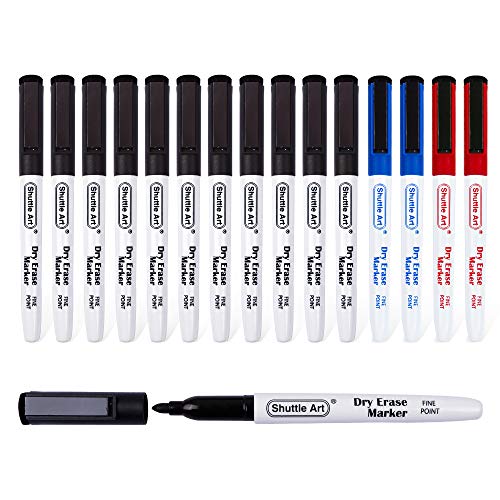 Shuttle Art Dry Erase Markers, 15 Pack 3 Colors Magnetic Whiteboard Markers with Erase, Fine Point Dry Erase Markers for Writing on Whiteboard Glass Mirror for School Home Office(11 Black 2Blue 2Red)