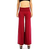 Superline Wide Leg High Fold Over Waist Palazzo Pants (Medium, Wine)