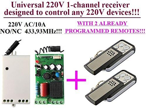 1-Channel 220V receiver + 2 remotes, for all 220V devices, 433,92MHz NO/NC