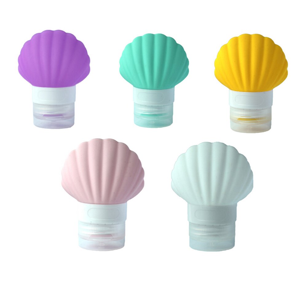 FRCOLOR 5Pcs Silicone Travel Bottles Set Shell Shape Refillable Cosmetic Containers Portable Toiletry Bottles for Shampoo Lotion Sunscreen