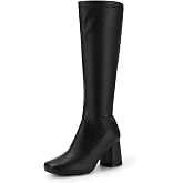DREAM PAIRS Women's Gogo Boots Chunky Knee High Boots | Wide Calf Square Toe comfortable Boots for Party Daily Disco Outfit Fashion Cute Boots