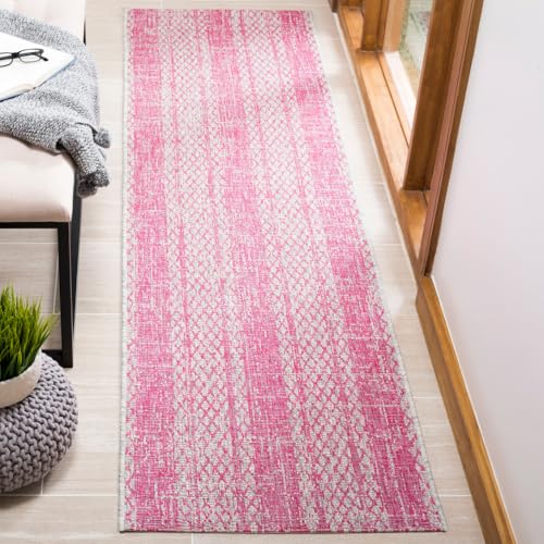 SAFAVIEH Courtyard Collection 2'3" x 6'7" Light Grey/Fuchsia CY8736 Indoor/ Out…