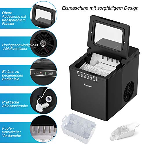 COSTWAY 1,85L Eiswürfelmaschine 12kg/24H, Ice Maker 9 Eiswürfel in 8 min, Eismaschine Eiswürfelbereiter inkl… – Bild 5