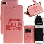 DRUnKQUEEn iPhone 7 Plus Case, 3D Creative Cartoon Panda Cover Soft Leather Case with Hand Strap for iPhone 7Plus (5.5") - Pink