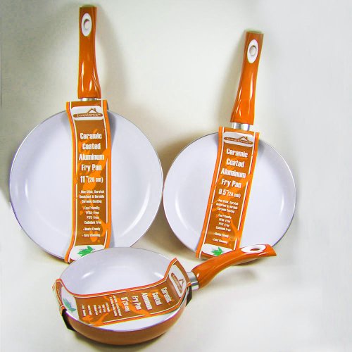 3 Non Stick Ceramic Coated Fry Pan Set Eco Orange Healthy Cookware 8" 9