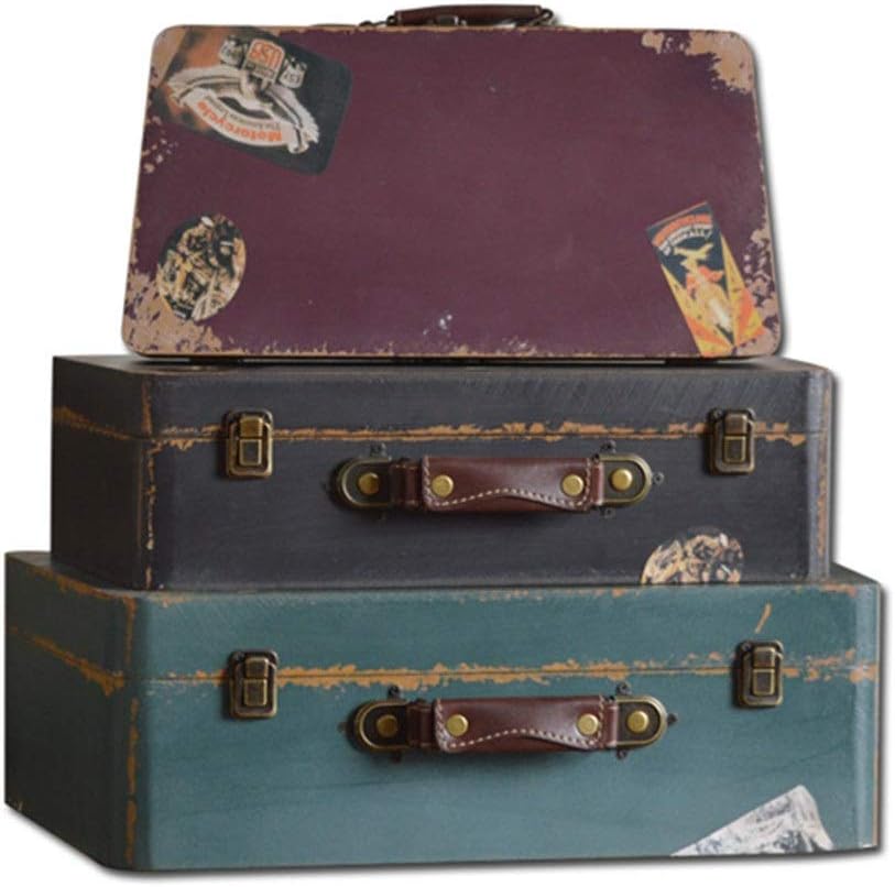 Vintage Suitcase Durable Set Of 3 Vintage Shabby Chic Storage Boxes Retro Style Luggage Travel Box, Vintage Suitcase Favor Box With Handles And Locking Clasps Travel Trunk