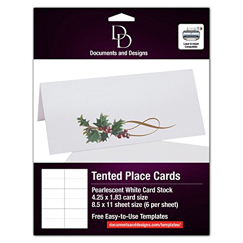 Christmas and Holiday Holly Swirl Printable Place Cards, Set of 60 (10 Sheets), Laser & Inkjet Printers - Perfect for Wedding, Parties, and Special Events