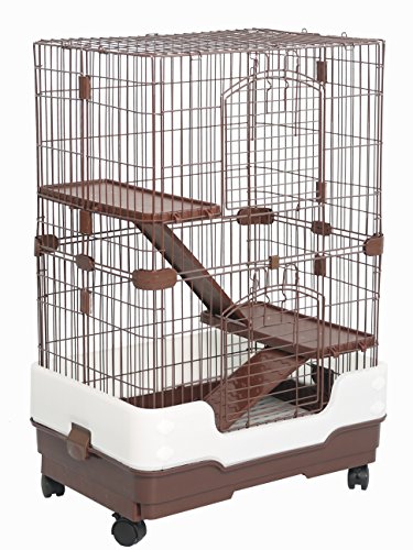 Homey Pet 3 Tiers Chinchilla Hamster Rat Ferret Cage with Sleeping Platform, Pull Out Tray, Urine Guard and Lockable Casters, Brown, L26 x W17 x H38