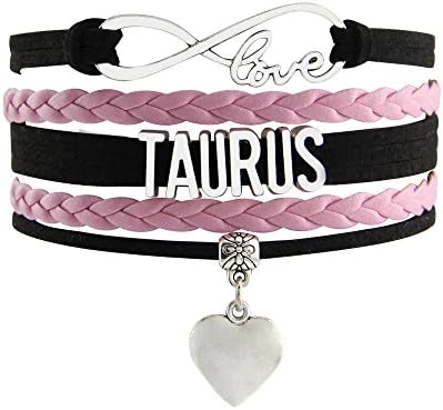 Taurus Infinity Love Heart Charm Bracelet - (Black And Pink With Hearts)