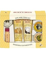 Burt's Bees Gift Set, 6 Products - 2 Hand Cream, Foot Cream, Cuticle Cream, Hand Salve & Lip Balm, Tips & Toes Kit in Giftable Tin, Travel Size