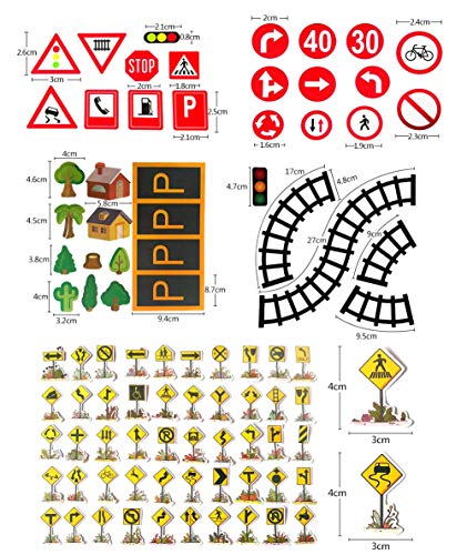 Hangnuo Road Tape Set for Kids Toy Cars Track with Curves Roads and Traffic Signs, Stick to Floors Walls - Creative Children Toys Birthday Gift