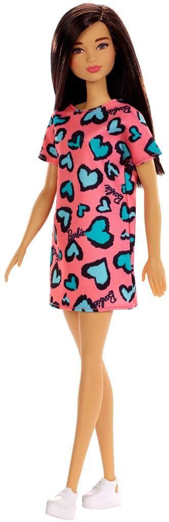 ​Barbie Doll, Brunette, Wearing Pink and Blue Heart-Print Dress and Platform Sneakers, for 3 to 7 Year Olds, GHW46