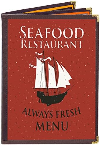MenuCoverMan • Case of 25 Menu Covers • BETTER QUALITY #3612 BROWN NYLON FABRIC EDGE TRIPLE PANEL - 6-VIEW - 8.5" WIDE x 14" TALL - DOUBLE-STITCHED. Gold metal corners. Case of 25 menu covers.