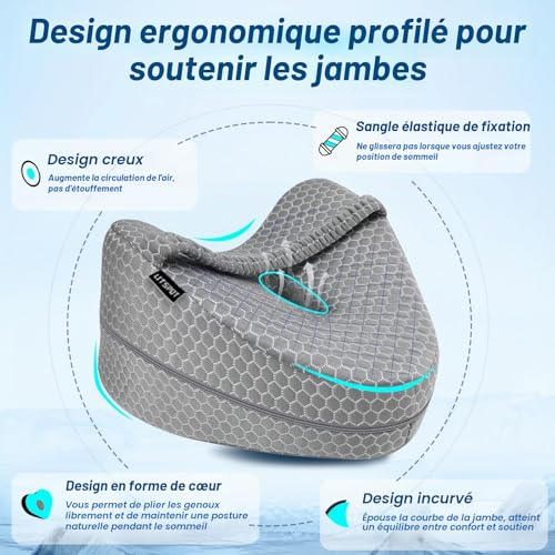 LITSPOT Cooling Leg Pillow Knee Pillow for Side Sleepers with Memory Foam for Back Hip and Joint Pressure Relief, Grey