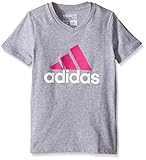 adidas Big Girls 30S Short Sleeve Tee Adi Logo, Shock Pink, Medium