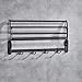 Rozin Bath Towel Holder Wall Mount Folding Towel Rack with Hooks Black Color