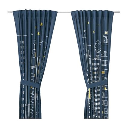 Ikea Hemmahos 2 Curtains Tie Backs In Dark Blue 100 Cotton