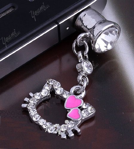CJB Dust Plug / Earphone Jack Accessory Lovely Kitty Shape Rhinestone for iPhone 4 4s S4 5 All Device with 3.5mm Jack (US Seller) (Rose Pink)