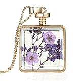 Gmai Dried Pressed Flower Square Shape Pendant Necklace Purple Color