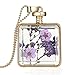 Gmai Dried Pressed Flower Square Shape Pendant Necklace Purple Color