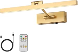 JOOSENLUX Picture Light Battery Operated Dimmable Wireless Picture Lights for Paintings Single-Rod Swing Arm LED Wall Light Fixtures Adjustable 15.75" Long Gold Wall Sconce