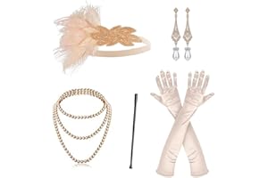 SANDERALA 1920s Gatsby Accessories Set for Women Flapper Costume 20s Flapper Headband Pearl Necklace Gloves Plastic Holder