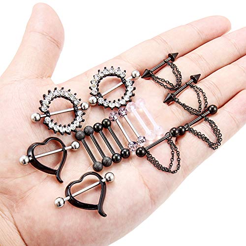 Dyknasz 316L Surgical Steel Chain Dangle Nipple Shield Rings Nipplering