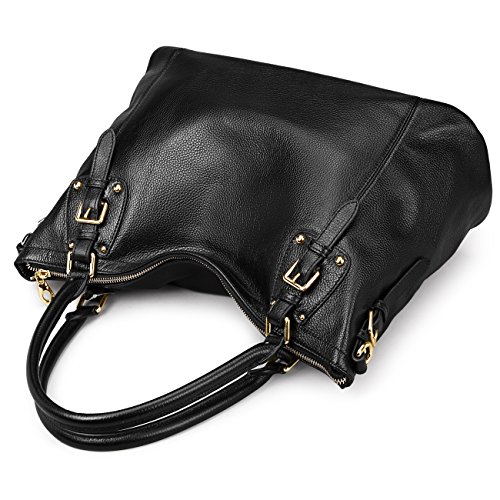 BIG SALE-AINIMOER Women's Large Genuine Leather Vintage Shoulder Handbags Ladies Top-handle Purse Cross Body Bag(Black)