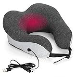 Heating Therapy Neck Pillow Travel Cervical Pillow with Memory Foam Core & Washable Cover Infrared Ray Heating with Adjustable Temperature for Neck Stiff & Sore Relief U shaped for Neck Support (gray)
